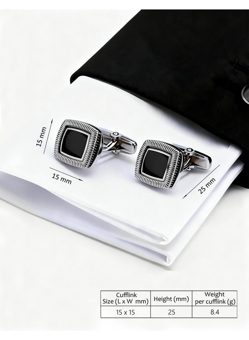 HomeNoor Vintage Square Black Enamel Cufflinks, Elegant Formal French Cufflinks for Business, Wedding and Daily Wear, Stylish Shirt Cuff Links for Special Events, Perfect Gift Idea for Men & Women - Image 2