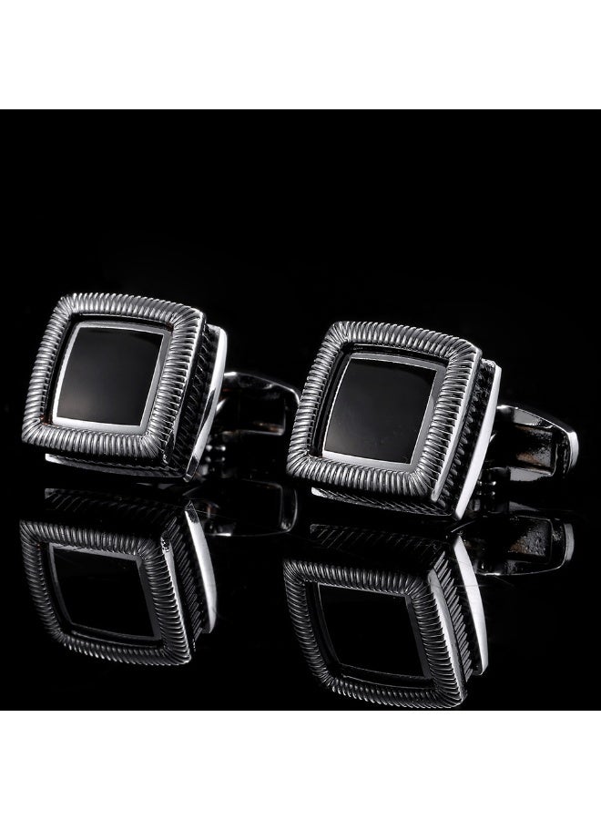 HomeNoor Vintage Square Black Enamel Cufflinks, Elegant Formal French Cufflinks for Business, Wedding and Daily Wear, Stylish Shirt Cuff Links for Special Events, Perfect Gift Idea for Men & Women - Image 3