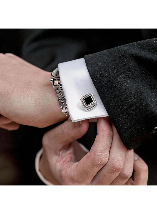 HomeNoor Vintage Square Black Enamel Cufflinks, Elegant Formal French Cufflinks for Business, Wedding and Daily Wear, Stylish Shirt Cuff Links for Special Events, Perfect Gift Idea for Men & Women - Image 5