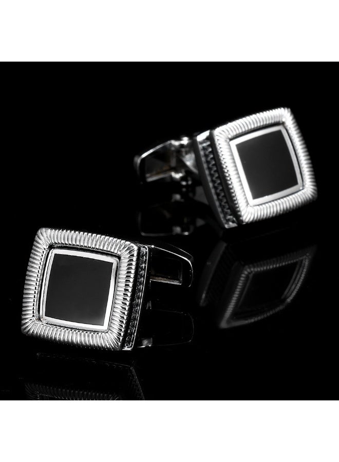HomeNoor Vintage Square Black Enamel Cufflinks, Elegant Formal French Cufflinks for Business, Wedding and Daily Wear, Stylish Shirt Cuff Links for Special Events, Perfect Gift Idea for Men & Women - Image 4