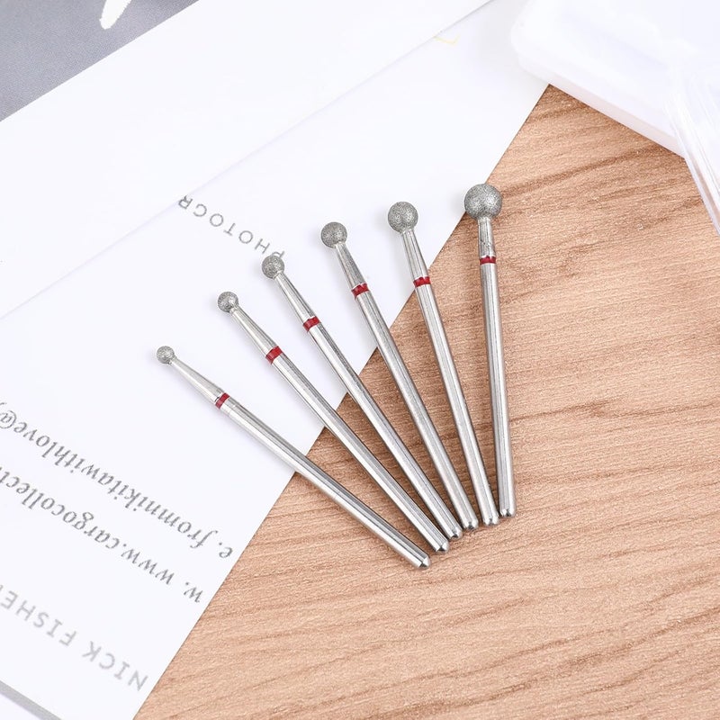 Sibba 6pcs Cuticle Drill Bit Set Flame Stainless Steel Bit with Case Manicure Pedicure Diamond Drill Polishing File Grinding Heads Tools Metal Professional Carbide Remover Bits Acrylic Gel Nails Round Standard fit - Image 4