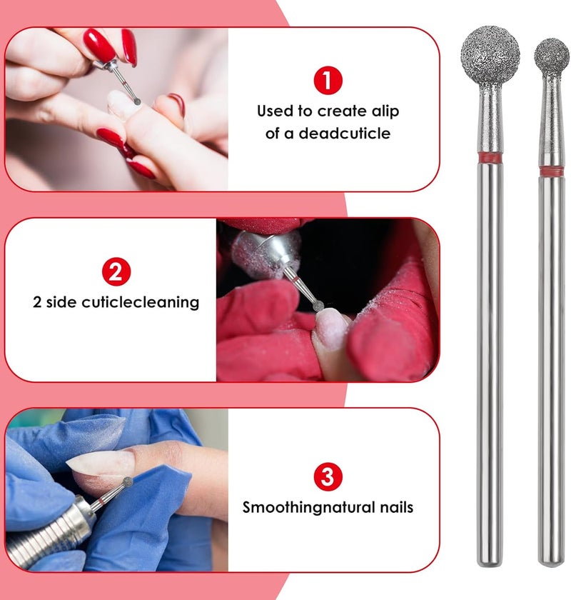 Sibba 6pcs Cuticle Drill Bit Set Flame Stainless Steel Bit with Case Manicure Pedicure Diamond Drill Polishing File Grinding Heads Tools Metal Professional Carbide Remover Bits Acrylic Gel Nails Round Standard fit - Image 5