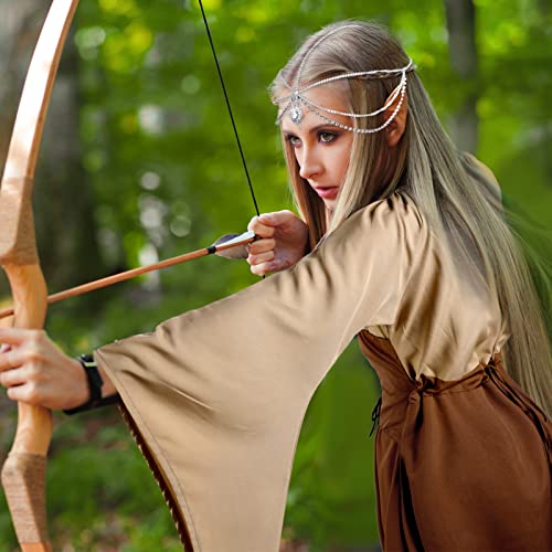 Jadive 5 Pcs Women Elf Renaissance Medieval Dress Traditional Irish Fairy Viking Costume Elf Ear for Halloween Cosplay Party(X-Small,Brown, Khaki) - Image 5