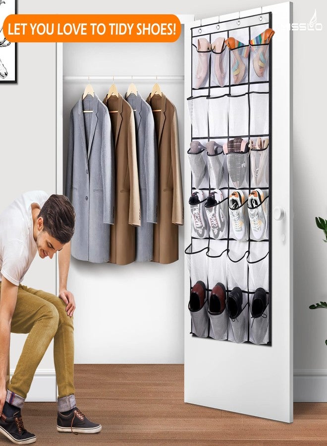 MISSLO Over The Door Shoe Organizer 24 Large Mesh Pockets, White - Image 2