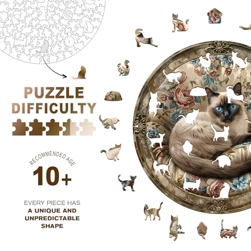 Purdicra Wooden Puzzles for Adults Vintage Siamese Cat Wooden Jigsaw Puzzle Unique Animal Shaped Wood Puzzles Adult Christmas Birthday Gifts for FriendsFamily Home Decor 114 114in 200pcs - Image 5