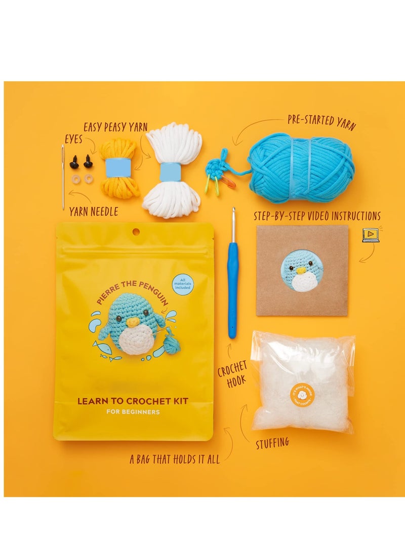 Generic - Beginner-Friendly Penguin Crochet Kit, Complete with Yarn, Eyes, Stuffing, Hook and Video Tutorials, Ideal Birthday Gift for Kids - Image 1