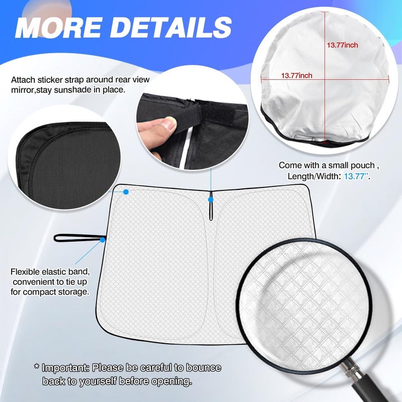 Canvcle Windshield Sun Shade for 2024-2025 2026 Chevrolet/Chevy Silverado EV & GMC Sierra EV Accessories Thicken 6-Layer Front Window Sunshade Cover Sun Visor Foldable Block UV Rays Keep Vehicle Cool - Image 5