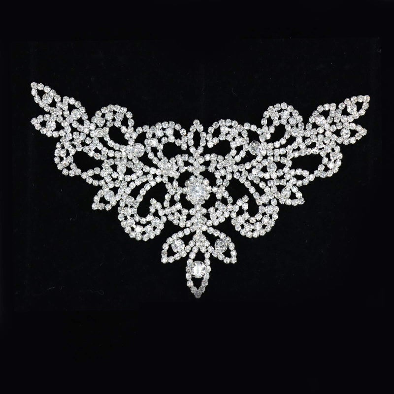 Jerler Rhinestone Applique Elegant Silver Crystal Rhinestone Belt Sewing on Wedding Dress Bridal Belt for Wedding Decoration and Bridal Embellishments