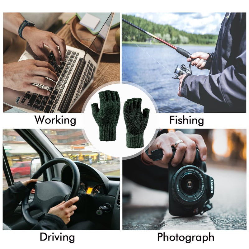 Riverruns Wool Fingerless Gloves for Men Women, Anti-Slip with Grip Print, Thermal & Soft Winter Fingerless Knitted Gloves for Cold Weather, Hunting Fishing Hiking Kayaking (Green, S/M) - Image 5