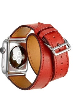 O Ozone PU Leather Band For Apple Watch Series 10 9 8 7 6 5 4 SE , 38/40/41/42mm Double Tour Replacement Leather Smartwatcg Strap- Red 