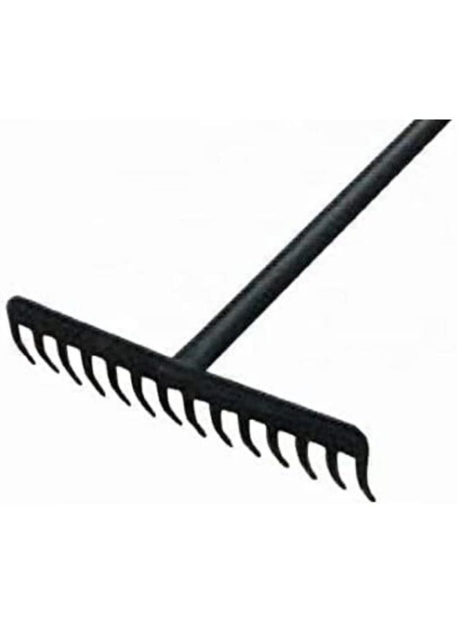 Metal Garden Rake Long Handle Garden Tool Black - Image 2