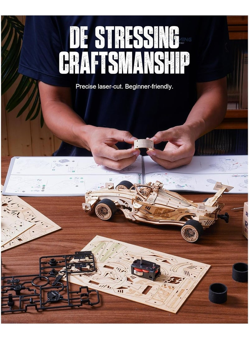 ROKR Racing Car 3D Wooden Puzzle LK505 Premium 3D Puzzle Building Kits for Adults & Teens - Decorative Home Décor, Ramadan & Holiday Gift (Eid and Birthday) for Puzzle Enthusiasts, Stress Relief STEM Project - Image 4