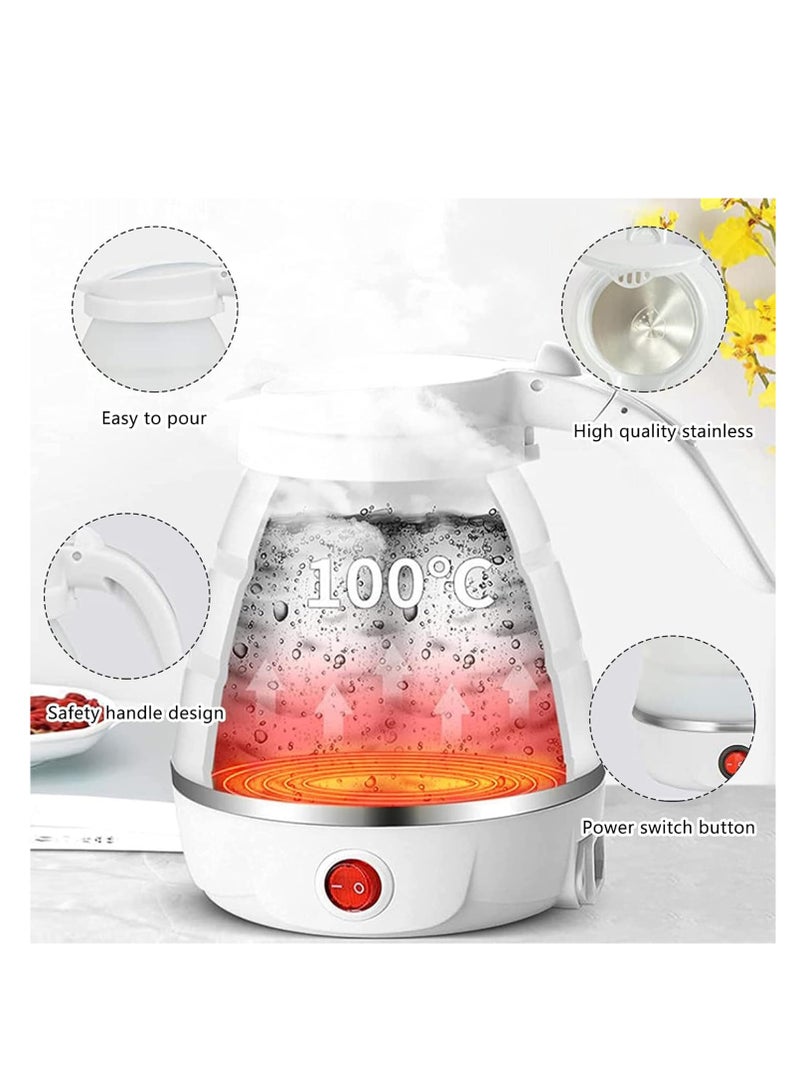 غلاية محمولة، غلاية سفر قابلة للطي، غلاية كهربائية من السيليكون الآمن غذائيًا قابلة للطي لتسخين الماء وغلاية شاي للتخييم | أبيض 600 مل - Image 2