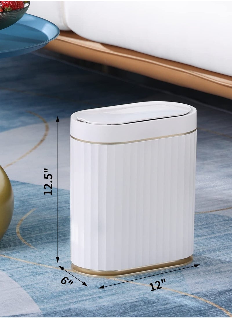 Cuken Automatic Motion Sensor Trash Can 2 Gallon Slimline for Bathroom, Bedroom, Kitchen, Office White with Gold Trim  - Image 2