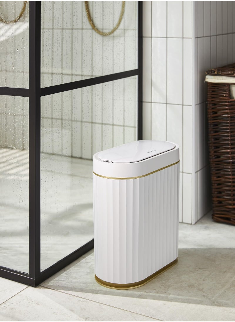 Cuken Automatic Motion Sensor Trash Can 2 Gallon Slimline for Bathroom, Bedroom, Kitchen, Office White with Gold Trim  - Image 3