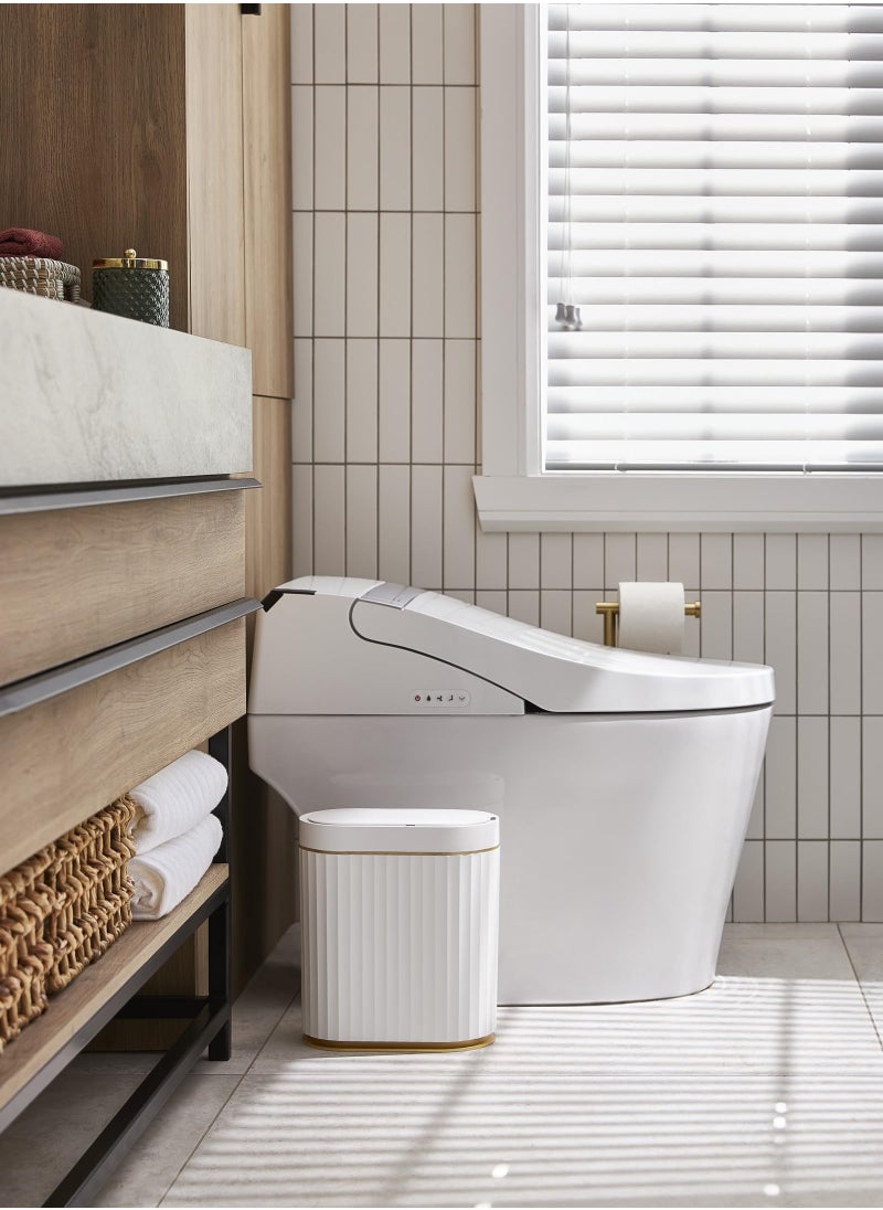 Cuken Automatic Motion Sensor Trash Can 2 Gallon Slimline for Bathroom, Bedroom, Kitchen, Office White with Gold Trim  - Image 4