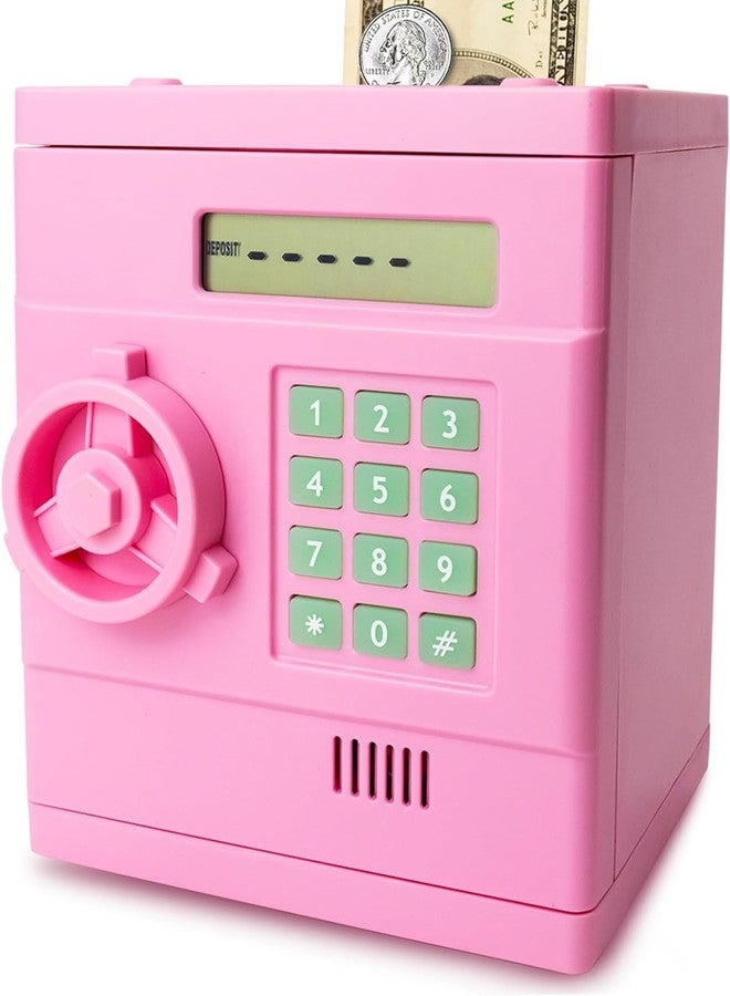 HVEST Pink Electronic Money Bank Kids Safe Box ATM Piggy Bank for Kids, Auto Scroll Paper Money Safe Box ATM Piggy Bank for Real Money Cash Saving, Mini Safe Box with Password Kids Adult Gift Toys - Image 1