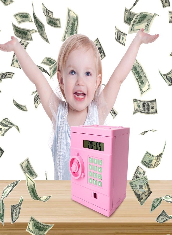 HVEST Pink Electronic Money Bank Kids Safe Box ATM Piggy Bank for Kids, Auto Scroll Paper Money Safe Box ATM Piggy Bank for Real Money Cash Saving, Mini Safe Box with Password Kids Adult Gift Toys - Image 2