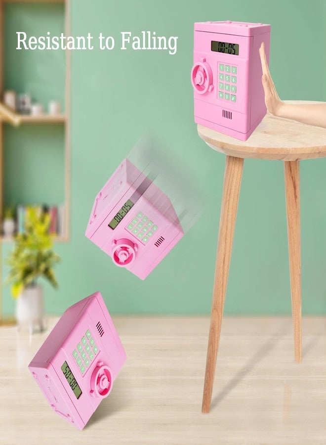 HVEST Pink Electronic Money Bank Kids Safe Box ATM Piggy Bank for Kids, Auto Scroll Paper Money Safe Box ATM Piggy Bank for Real Money Cash Saving, Mini Safe Box with Password Kids Adult Gift Toys - Image 4