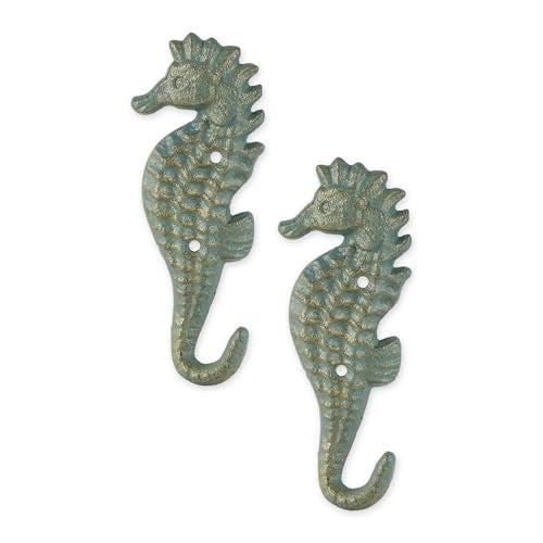 Zingz & Thingz Decorative Cast Iron Animal Wall Hook Collection, 6.5x1x2.5, Seahorse, 2 Count - Image 1