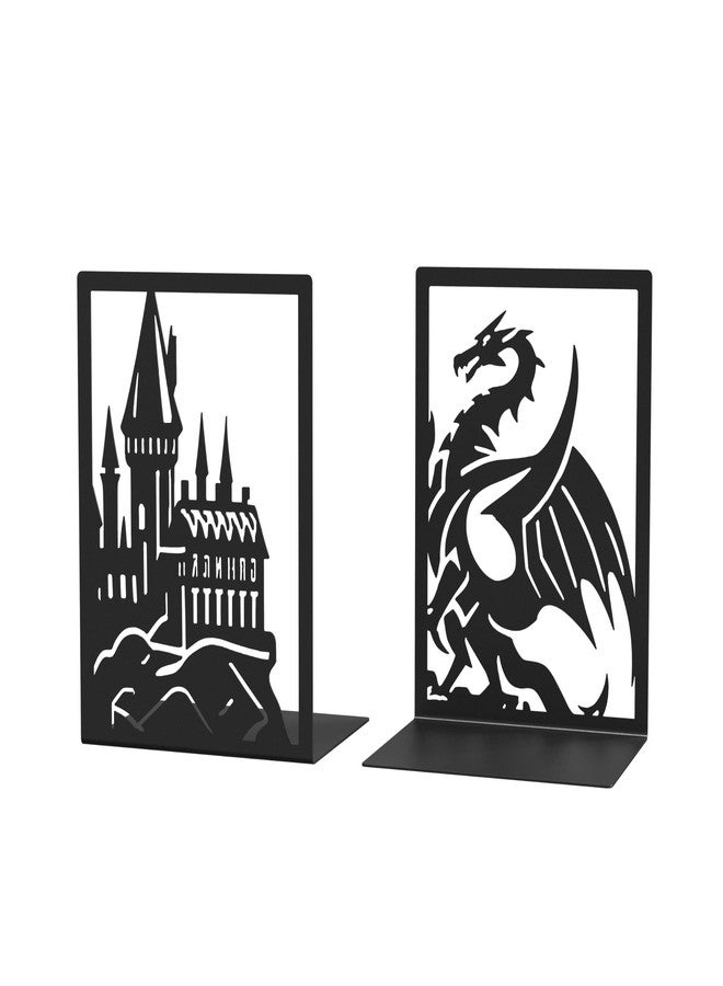 Smallan Metal Bookends for Shelves Room Decorative, Creative Dragon Bookends Heavy Duty Study Bookends Stoppers Holder Stand for Desk Shelf Office, H&P Book Ends to Support Books (Dragon Castle, 1 Pair) - Image 1
