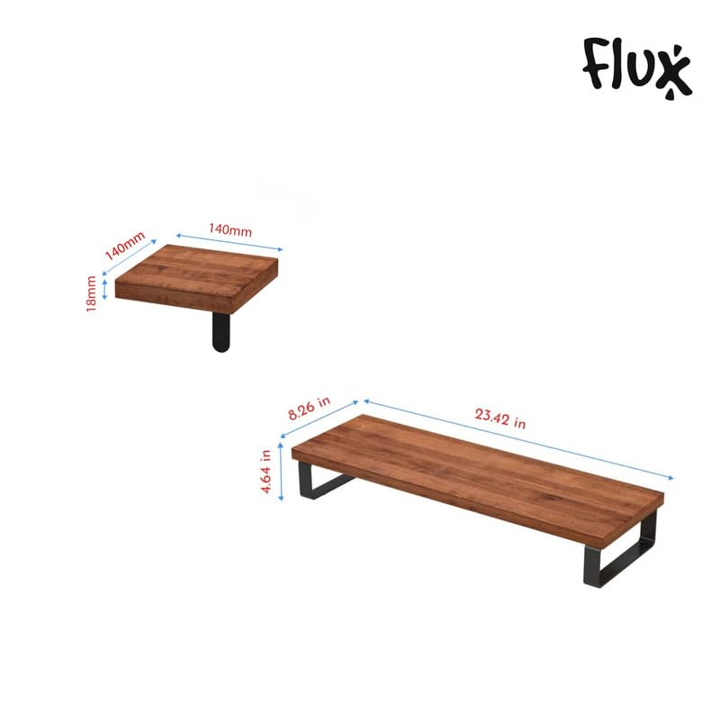 Flux منظم حامل الشاشة الخشبي ورف النباتات المثبت على الحائط - مجموعة مجانية - حامل مريح، منظم مكتب، حامل لابتوب، تخزين موفر للمساحة، المادة: MDF & معدن (رف حائط مجاني) (بني) - Image 3