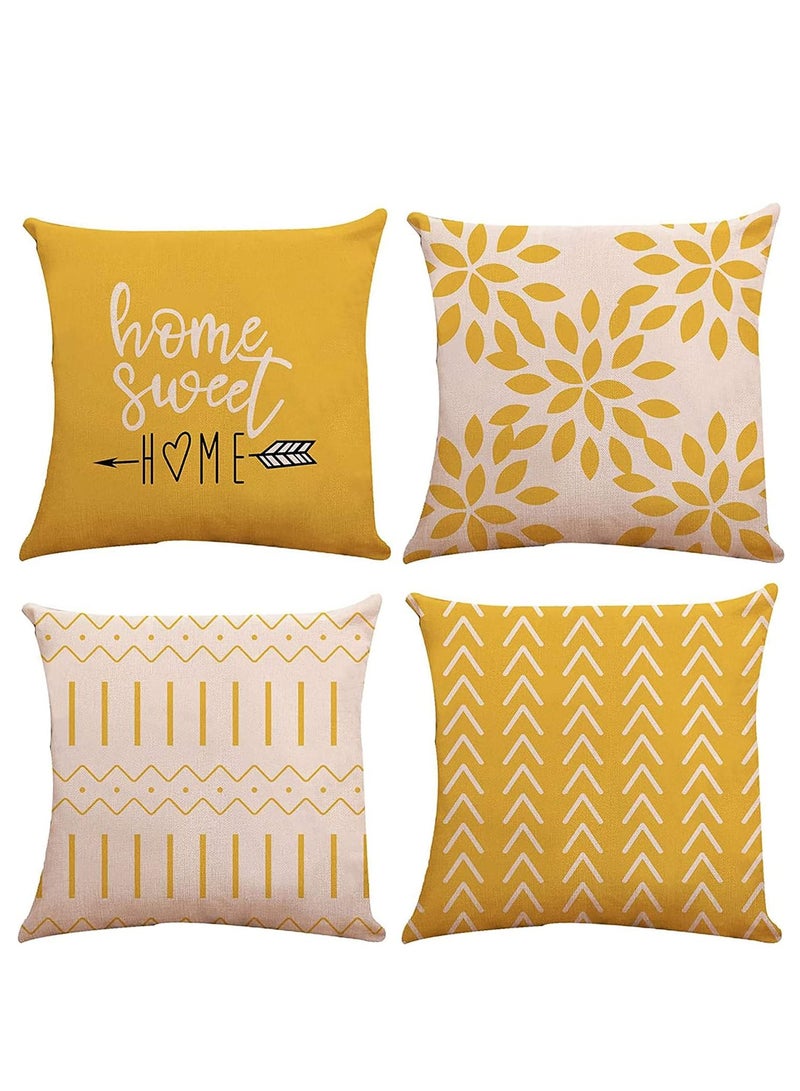Joyelink Pillow Covers 18x18 Set of 4, Modern Sofa Throw Pillow Cover, Decorative Outdoor Linen Fabric Pillow Case for Couch Bed Car Home Sofa Couch Decoration 45x45cm (Yellow, 18x18, Set of 4) - Image 1