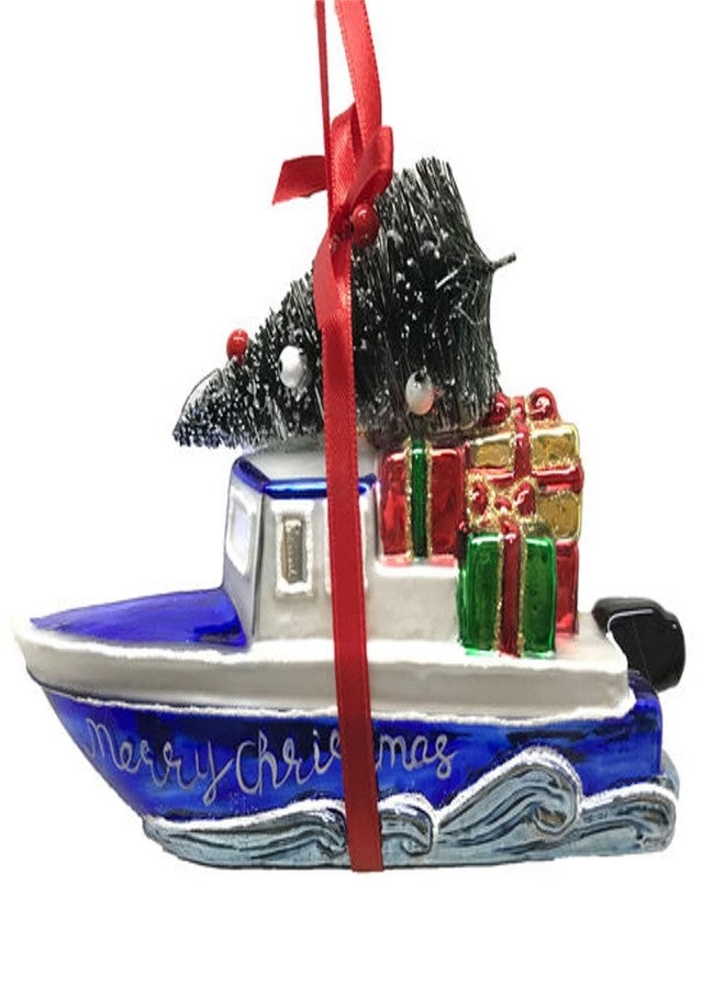 ديسمبر دايموندز زينة قارب عيد الميلاد من الزجاج المنفوخ من ديسمبر دايموندز 79-05228 مع شجرة، 6 بوصات