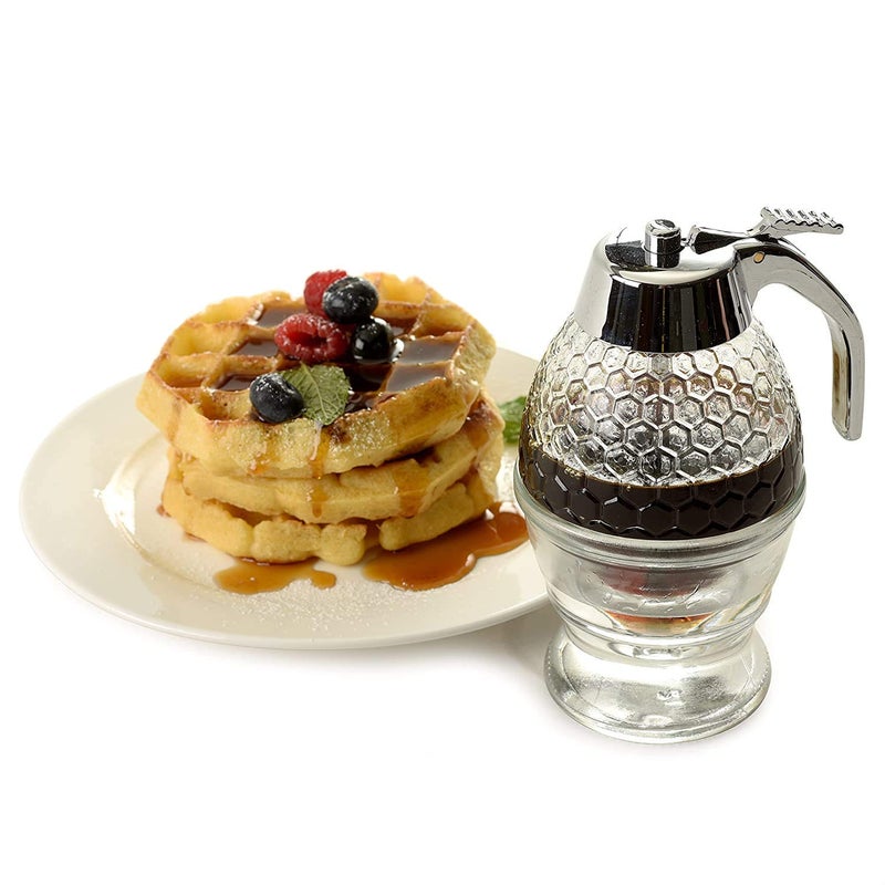 HEBEZON Acrylic Honey Dispenser Maple syrup comb shaped jar with stand Syrup and Sugar Jar Pot Olive Oil Dispenser Bottle for Kitchen No Drip Honey Cup Storage Dispenser Pack Of 1 - Image 3