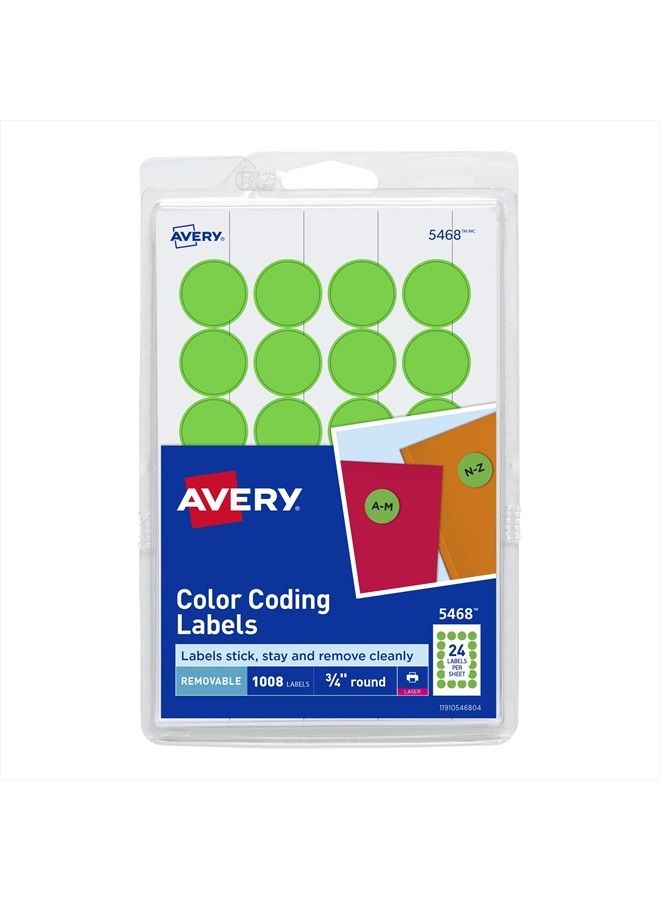 Avery Removable Print or Write Dot Stickers 3/4 Inch, Neon Green, Pack of 1008 Round Stickers (5468) - Image 1