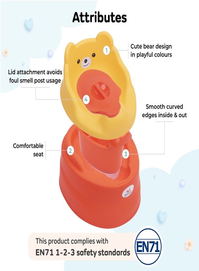 Mylo Essentials مقعد تدريب على استخدام المرحاض من مايلو 2 في 1 للأطفال من عمر 6 أشهر فما فوق مع وعاء مرحاض قابل للفصل ومقعد مرحاض قابل للتعديل (أصفر وبرتقالي) - Image 3