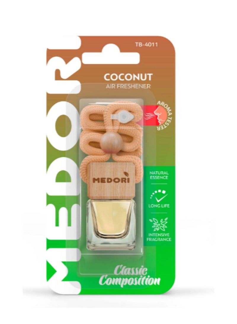MEDORI Special Luxury liquid hanging car air freshener in a blister package and has a scent tester. Fragrance With an exotic and enchanting Aroma analogous to Coconut. The Fragrance is made in France 6 ml  - Image 1