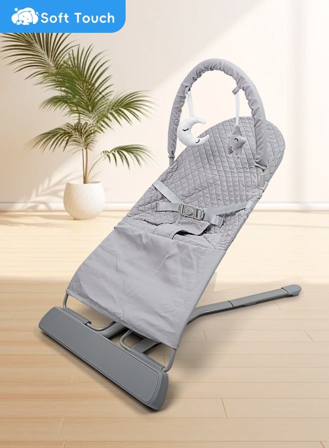 Soft Touch Baby Bouncer with Toy Arch and Music, Folding Bouncer Seat with 2 Reclining Angles, Portable Infant Rocker for Babies 0-18 Months  - Image 1