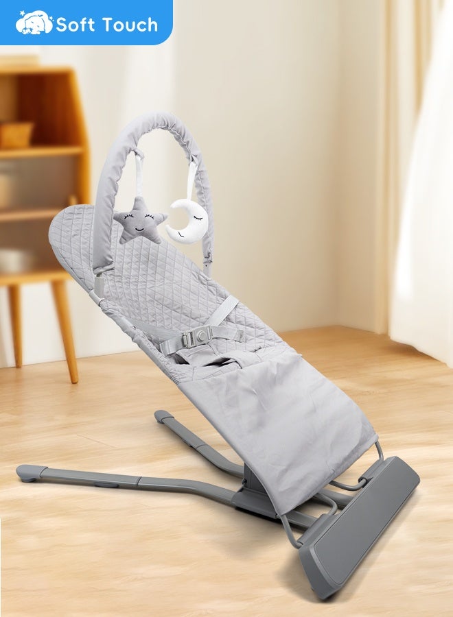 Soft Touch Baby Bouncer with Toy Arch and Music, Folding Bouncer Seat with 2 Reclining Angles, Portable Infant Rocker for Babies 0-18 Months  - Image 2