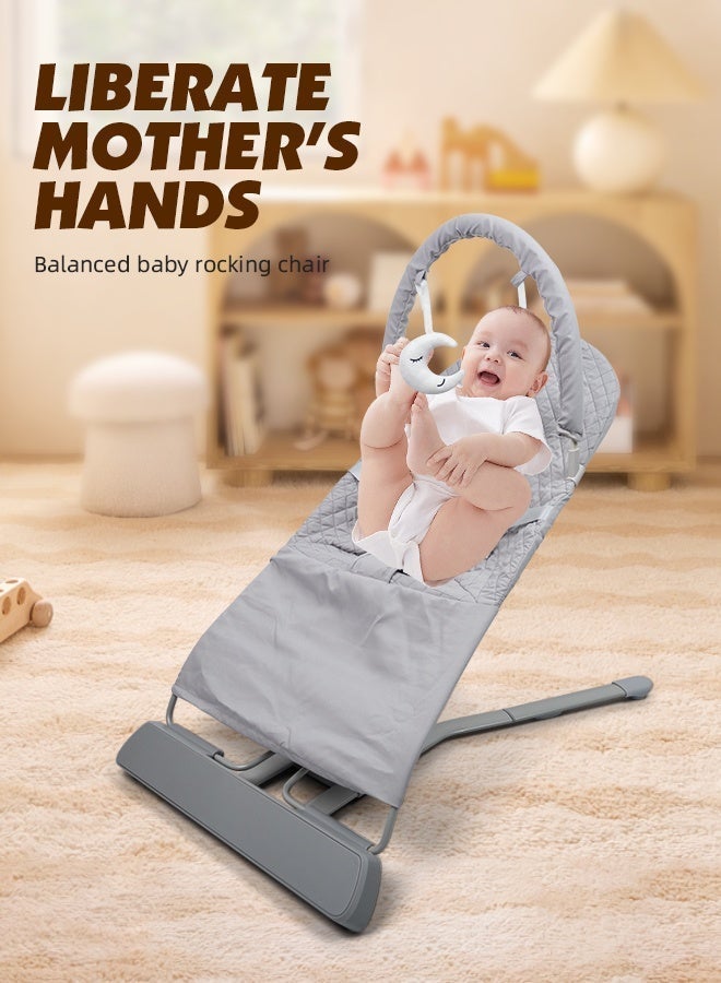 Soft Touch Baby Bouncer with Toy Arch and Music, Folding Bouncer Seat with 2 Reclining Angles, Portable Infant Rocker for Babies 0-18 Months - Image 3