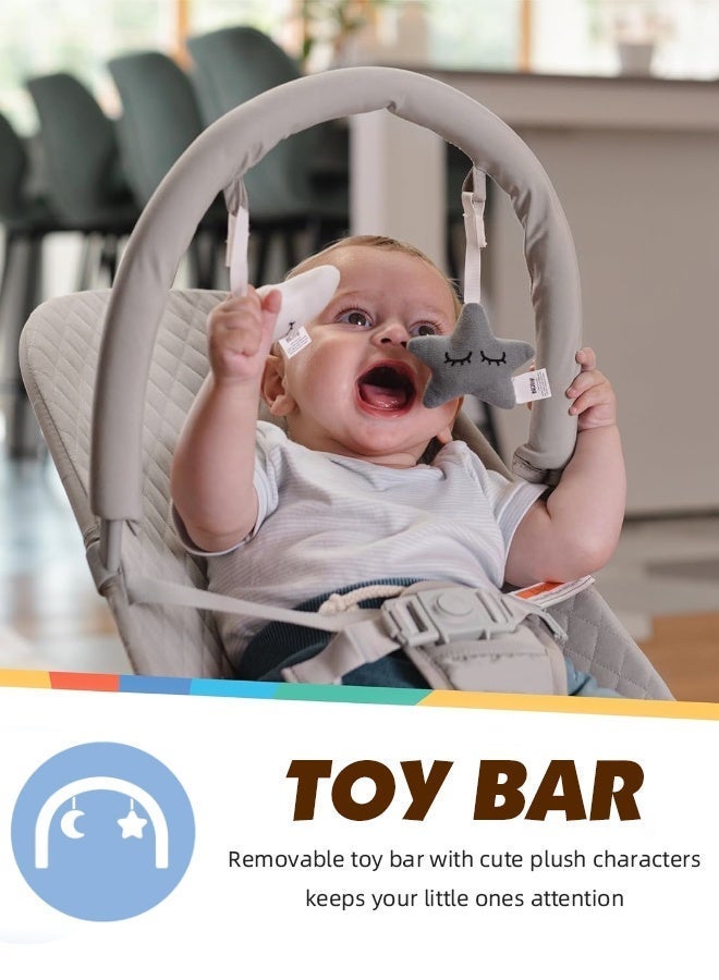 Soft Touch Baby Bouncer with Toy Arch and Music, Folding Bouncer Seat with 2 Reclining Angles, Portable Infant Rocker for Babies 0-18 Months - Image 4