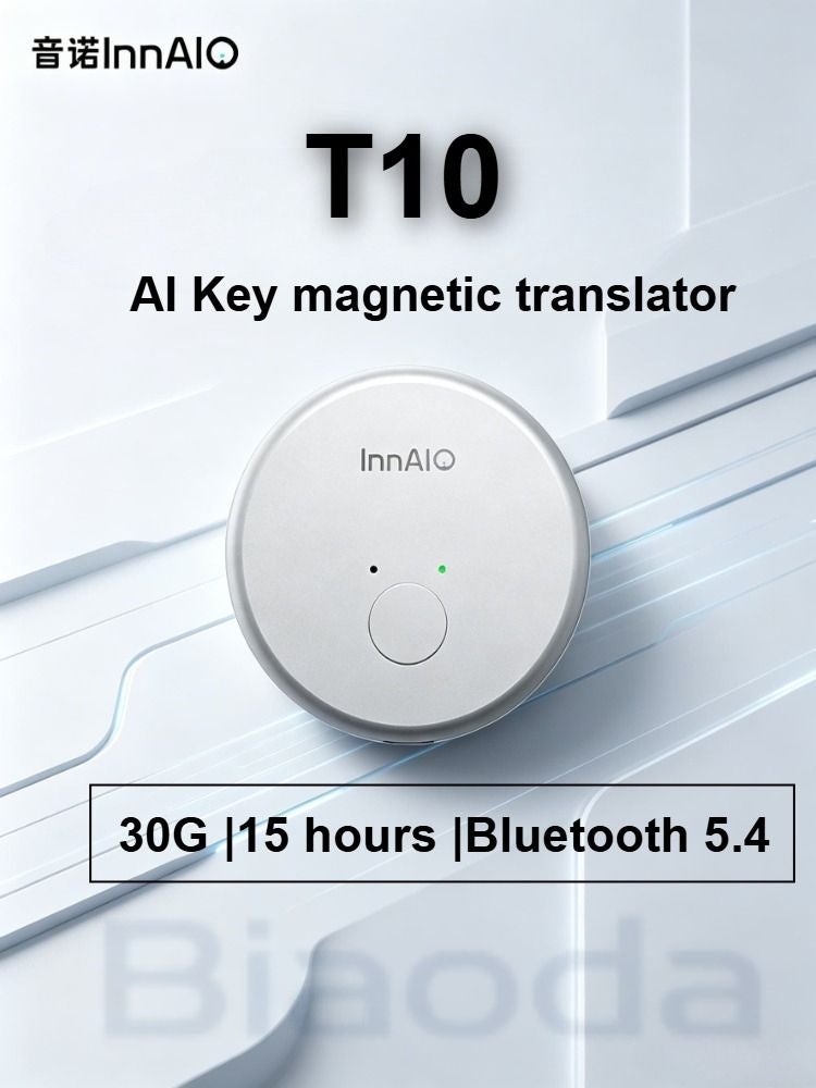 InnAIO T10 AI Magnetic Smart Translator Earbuds, Silver - Image 1