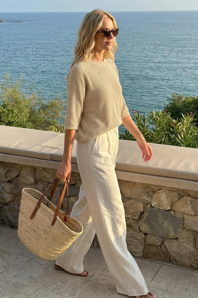 Arach&Cloz 2026 Women's Cotton Spring Summer Crochet Tops Crew Neck 3/4 Half Drop Short Sleeve Hollow Out Oversized Resort Wear Sweater Casual Vacation Outfits Fashion Trendy Shirts Light Khaki XL - Image 5