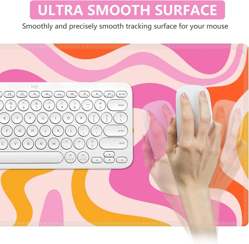 iCasso Large Mouse Pad (35.4x15.7 in), Desk Mat Gaming Mousepad with Stitched Edges, Keyboard Mouse Mat Desk Pad for Work, Game, Office, Home-Pink Topographic - Image 5
