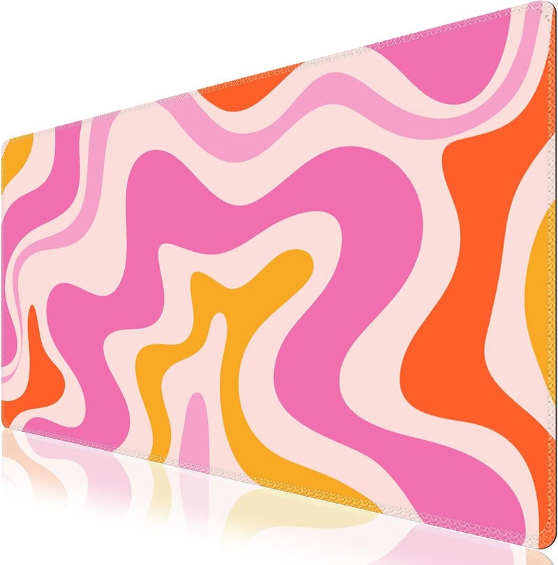 iCasso Large Mouse Pad (35.4x15.7 in), Desk Mat Gaming Mousepad with Stitched Edges, Keyboard Mouse Mat Desk Pad for Work, Game, Office, Home-Pink Topographic - Image 1