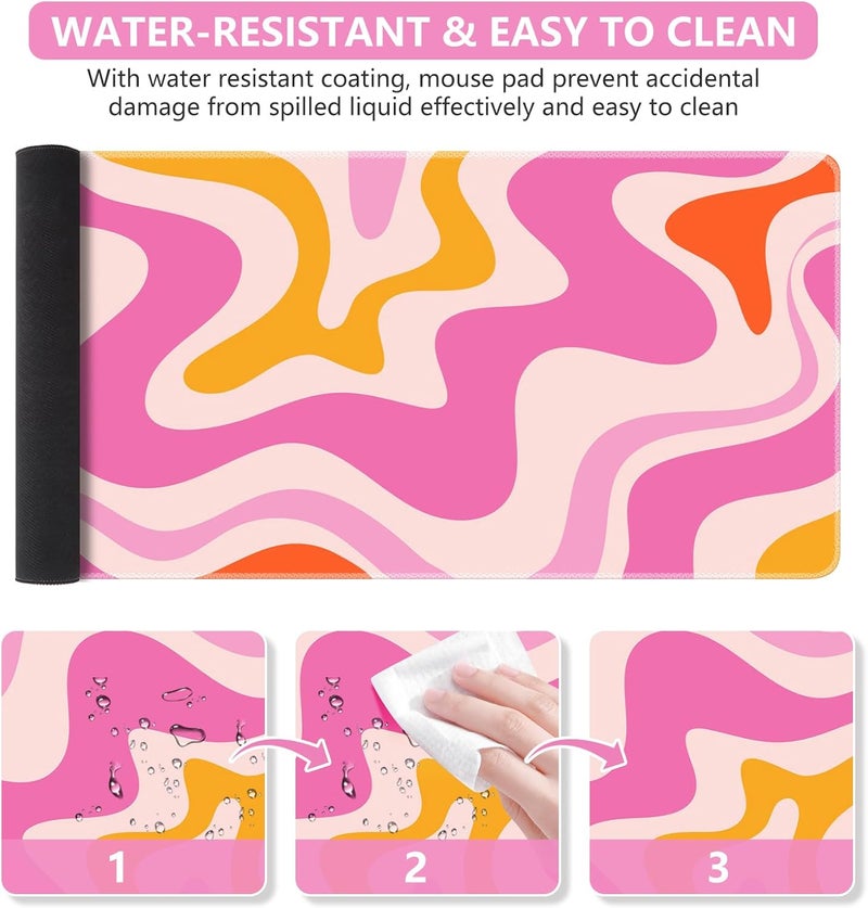iCasso Large Mouse Pad (35.4x15.7 in), Desk Mat Gaming Mousepad with Stitched Edges, Keyboard Mouse Mat Desk Pad for Work, Game, Office, Home-Pink Topographic - Image 4