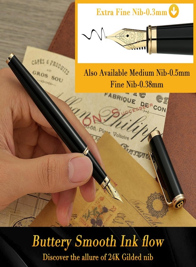 BEILUNER Black Fountain Pen,Stunning Luxury Pens with 24K Gold Accents, Gorgeous 24K Gilded Nib(Extra Fine), Trustworthy Pen Gift for Men&Women -Ink Converter-Elegant, Reliable,Fancy Pen for Writing - Image 4