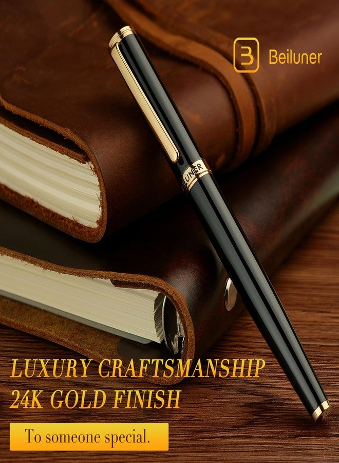 BEILUNER Black Fountain Pen,Stunning Luxury Pens with 24K Gold Accents, Gorgeous 24K Gilded Nib(Extra Fine), Trustworthy Pen Gift for Men&Women -Ink Converter-Elegant, Reliable,Fancy Pen for Writing - Image 3