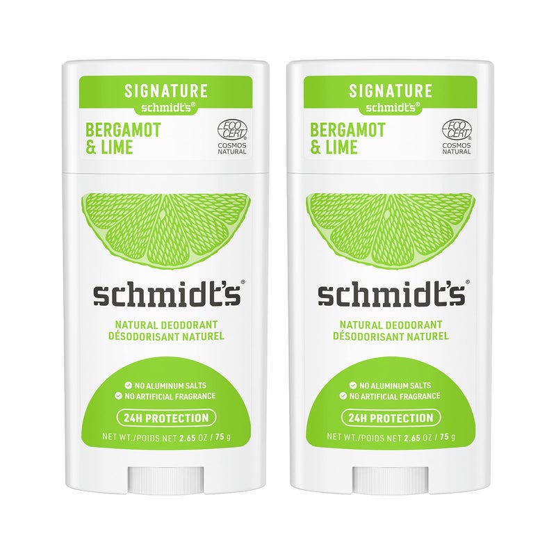 Schmidts Aluminum Free Natural Deodorant For Women And Men Bergamot  Lime With 24 Hour Odor Protection Certified Cruelty Free Vegan Deodorant 265oz 2 Pack