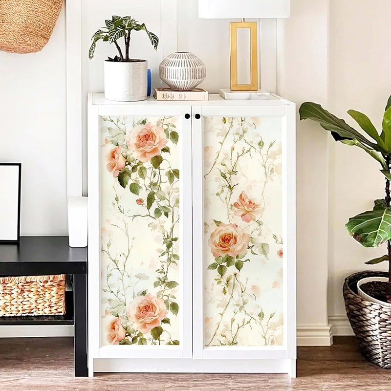 Livebor Floral Peel and Stick Wallpaper Boho Rose Flower Contact Paper 16.9in x118.1in Vintage Floral Wallpaper Peel and Stick Removable Self Adhesive Wall Paper for Bathroom Cabinets Decor Vinyl Roll - Image 3