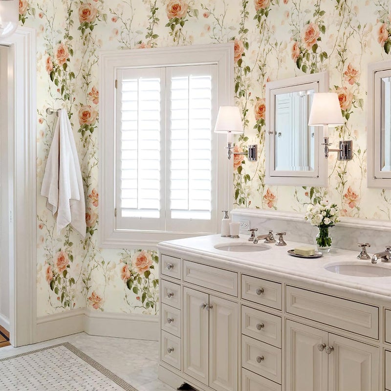Livebor Floral Peel and Stick Wallpaper Boho Rose Flower Contact Paper 16.9in x118.1in Vintage Floral Wallpaper Peel and Stick Removable Self Adhesive Wall Paper for Bathroom Cabinets Decor Vinyl Roll - Image 4