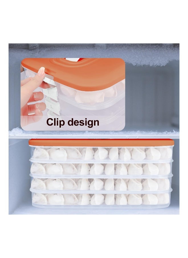 Generic Dumpling Storage Box, 4-Layer Stackable Food Storage Containers with Lids, Cookie Storage Containers for Freezer Food Container Refrigerator Dumpling Fruit Vegetable Tray, Time Recoder (Orange) 