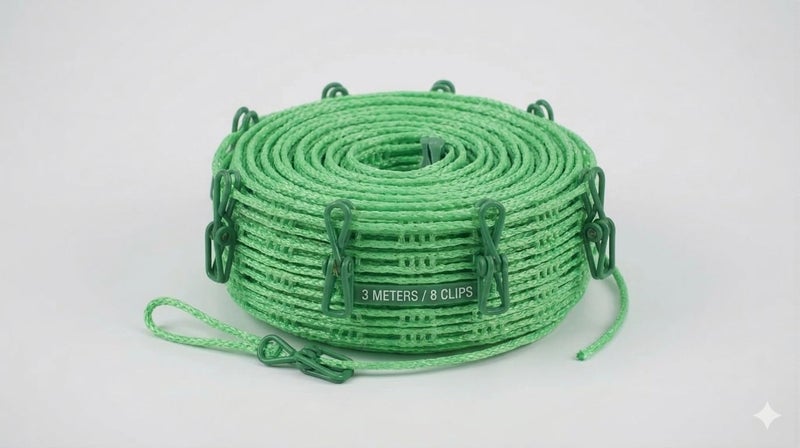 FWM 3m Windproof Travel Clothesline with 8 Clips | Portable Non-Slip Fence-Style Clothes Drying Rope for Outdoor Camping, Cruise, and Home | Random Color (1 Pc) - Image 5