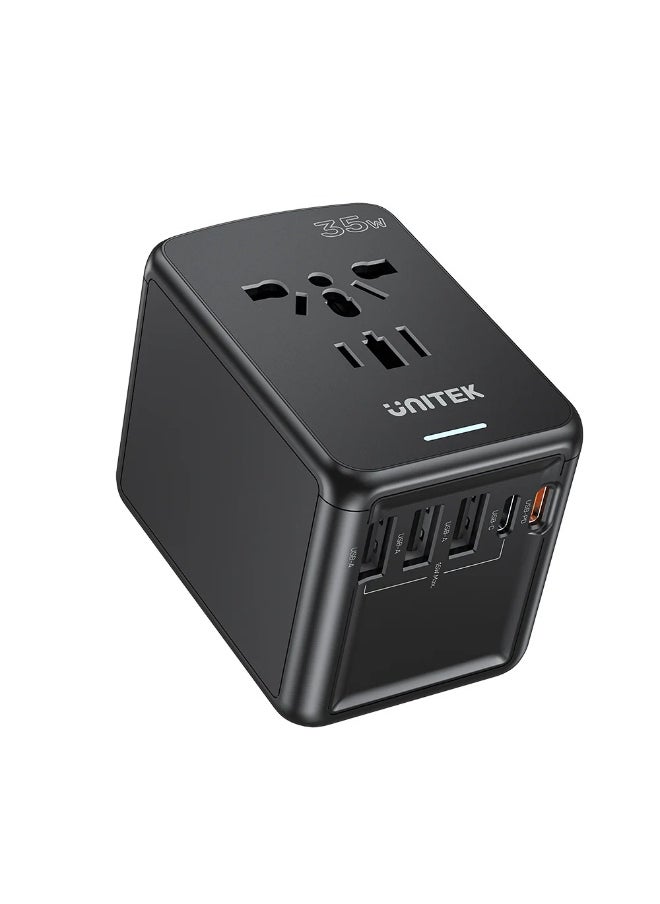 UNITEK Universal Travel Adapter PD 35W, Fast Charging GaN Universal Charger Adapter with 2 USB-C & 3 USB-A Ports, International Plug Converter Worldwide Travel Charger All in One for EU US UK AUS  - Image 3