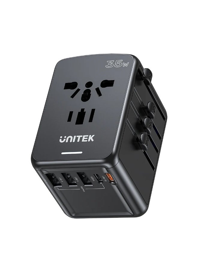 UNITEK Universal Travel Adapter PD 35W, Fast Charging GaN Universal Charger Adapter with 2 USB-C & 3 USB-A Ports, International Plug Converter Worldwide Travel Charger All in One for EU US UK AUS  - Image 1